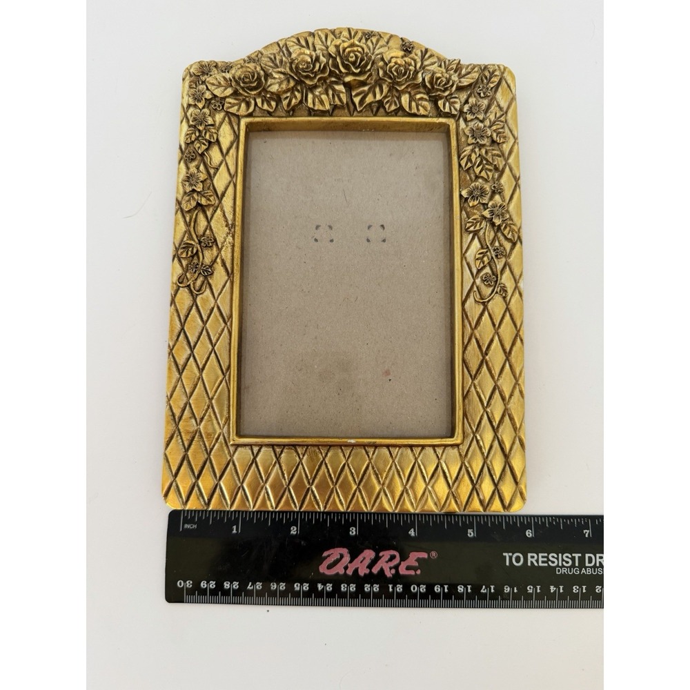 Mini Gold Romantic Picture Frame Hollywood Regency Ribbons Roses - Picture 3 of 4
